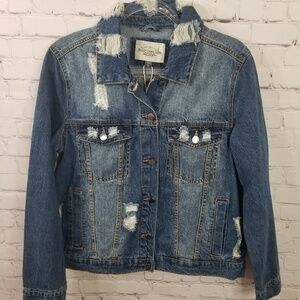 NWT Distressed Denim Jacket Ashley Vintage Charm